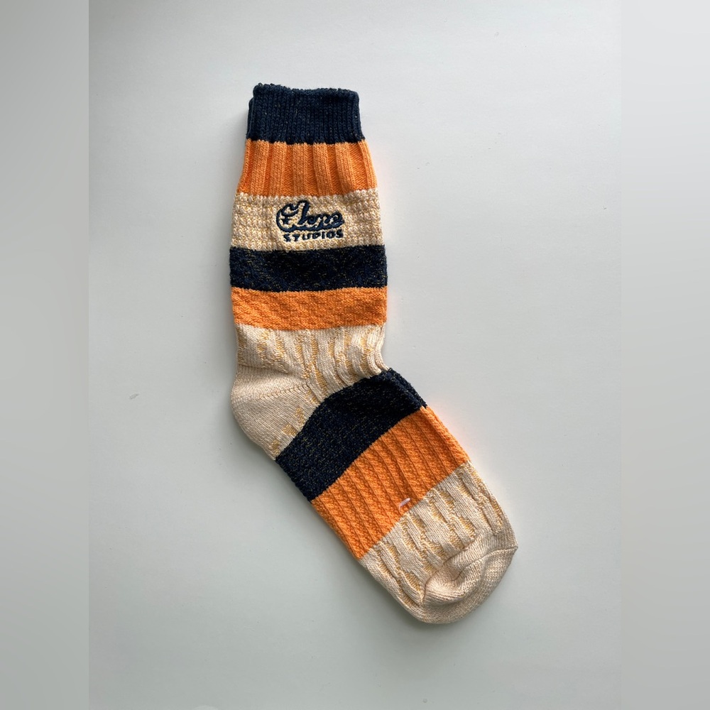 Acne Studios Cream, Orange, and Navy Striped Sock
